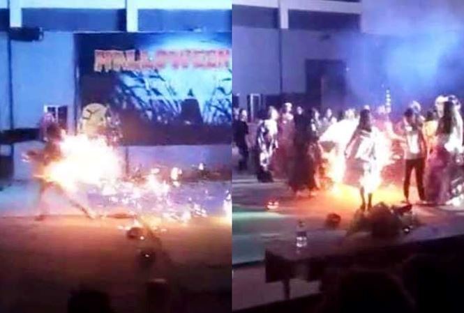 Tin nóng giáo dục: Nữ sinh bị bỏng nặng do hóa trang lễ hội Halloween Nữ sinh Nghệ An bốc cháy như đuốc tại lễ hội Halloween. Ảnh cắt từ clip