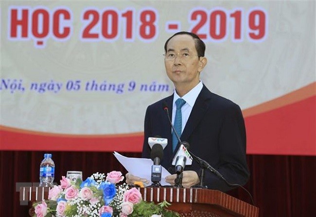 Các nước Mỹ Latinh ca ngợi vai trò của Chủ tịch nước Trần Đại Quang Chủ tịch nước Trần Đại Quang phát biểu tại Lễ khai giảng năm học 2018-2019 của trường Trung học phổ thông Chu Văn An, Quận Tây Hồ (Hà Nội), sáng 5/9. (Ảnh: Nhan Sáng/TTXVN)
