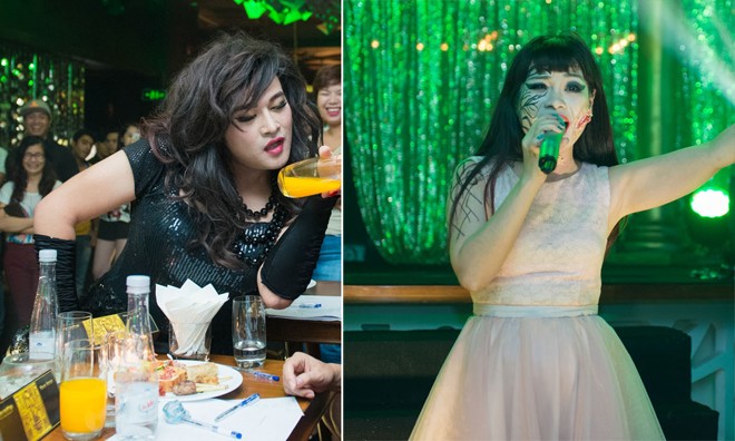 Minh Quân giả gái, Ngọc Khuê hóa ma nữ dự tiệc Halloween Minh Quân, Ngọc Khuê và những tạo hình ấn tượng trong đêm tiệc Halloween.