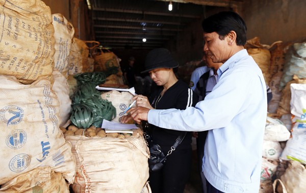 Chuyển hàng trăm tấn khoai Trung Quốc ra khỏi chợ nông sản Đà Lạt Kiểm tra số lượng khoai tây Trung Quốc tại chợ Nông sản Đà Lạt