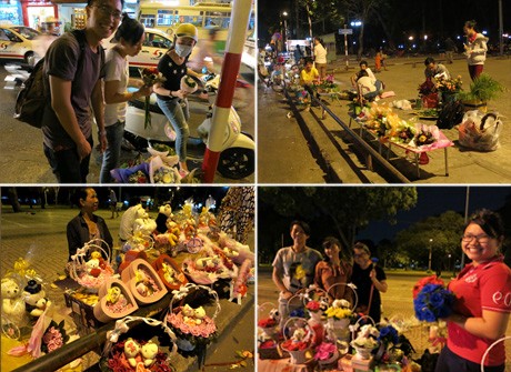 Hoa Valentine của sinh viên tự chế tung hoành đường phố Hoa và quà Valentine được bày bán nhộn nhịp trên đường phố