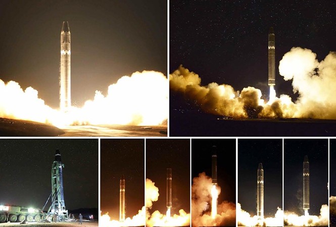 Triều Tiên làm giả hình ảnh vụ thử ICBM Hwasong-15? Ảnh: KCNA