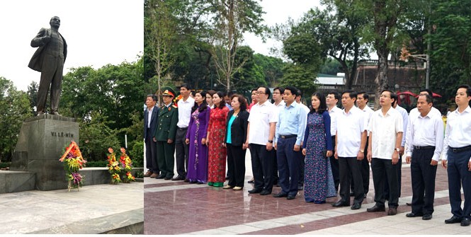 Kỷ niệm 148 năm ngày sinh Lê-nin Lãnh đạo TP. Hà Nội đặt lẵng hoa tưởng nhớ, bày tỏ lòng biết ơn sâu sắc đối với vị lãnh tụ vĩ đại V.I. Lenin. Ảnh: Hanoimoi.com.vn