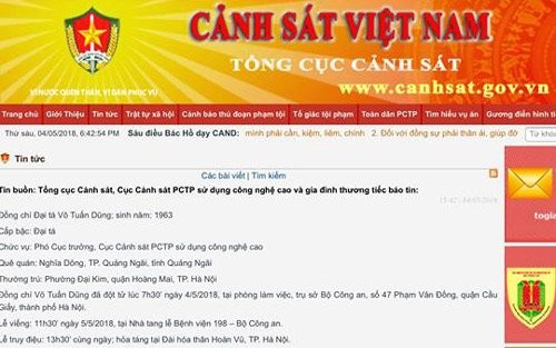 Tổng cục Cảnh sát thông tin về nguyên nhân Cục phó C50 tử vong Tổng cục Cảnh sát thông tin về nguyên nhân Cục phó C50 tử vong