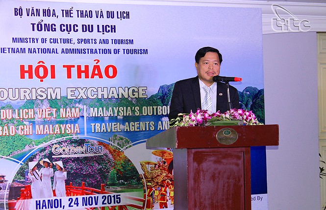 Đoàn Famtrip Malaysia khảo sát du lịch Việt Nam Vụ trưởng Vụ Lữ hành (TCDL) Nguyễn Quý Phương phát biểu tại hội thảo
