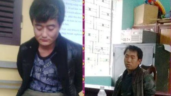 Hai người Trung Quốc giết bé trai lớp 4 dã man Hai nghi phạm tại cơ quan điều tra. Ảnh: Người Đưa Tin
