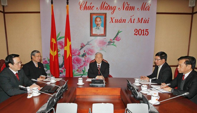 Đưa quan hệ Việt - Trung không ngưng phát triển ổn định Chiều 11/2, tại Trụ sở Trung ương Đảng, Tổng Bí thư Nguyễn Phú Trọng điện đàm trực tiếp với Tổng Bí thư, Chủ tịch nước Trung Quốc Tập Cận Bình. Ảnh: TTXVN.