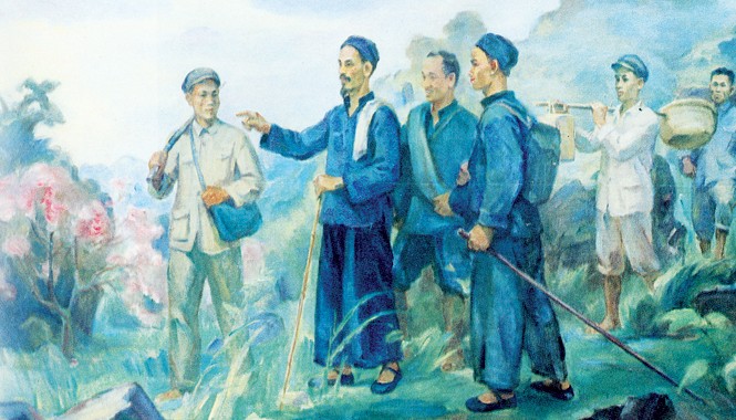 Chuyện về những người tháp tùng Bác Hồ về nước năm xưa Bức tranh sơn dầu của họa sỹ Trịnh Phòng.