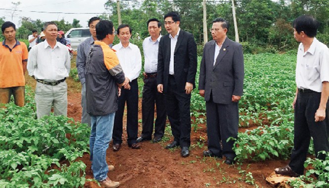 Đường ra thế giới của nông sản Việt Bộ trưởng NN&PTNT Cao Đức Phát (thứ 3 từ phải sang) thăm mô hình trồng khoai tây theo hình thức hợp tác công-tư tại Đắk Lắk của Công ty Pepsico.