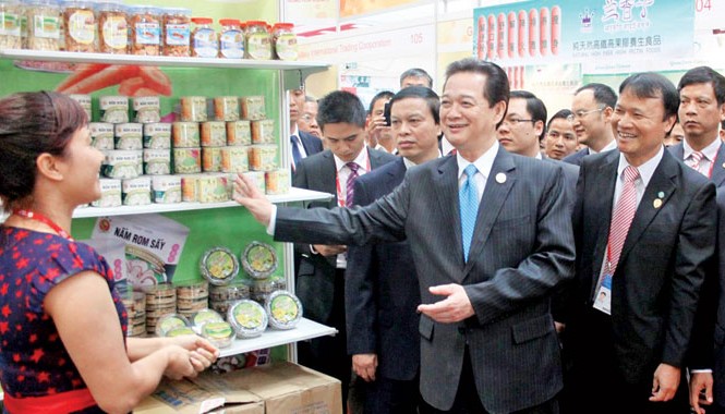 Vài khoảnh khắc Thủ tướng với doanh nhân Thủ tướng Nguyễn Tấn Dũng thăm gian hàng của doanh nhân Việt Nam tại triển lãm ASean - Trung Quốc. Ảnh: Hoàng Hải.
