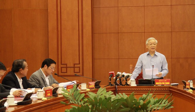Tổng Bí thư 'thúc' tiến độ xử lý các đại án tham nhũng Tổng Bí thư Nguyễn Phú Trọng yêu cầu đẩy nhanh tiến độ điều tra, truy tố, xét xử nghiêm minh, đúng pháp luật một số vụ án đặc biệt nghiêm trọng. Ảnh: Huyền Thu.