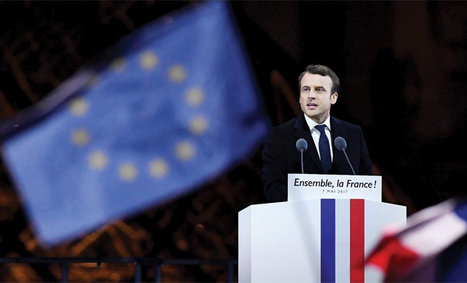 Nhiều thách thức đang chờ tân tổng thống Pháp Tổng thống đắc cử Pháp Emmanuel Macron ngày 7/5 tại Paris. Ảnh: Getty Images.