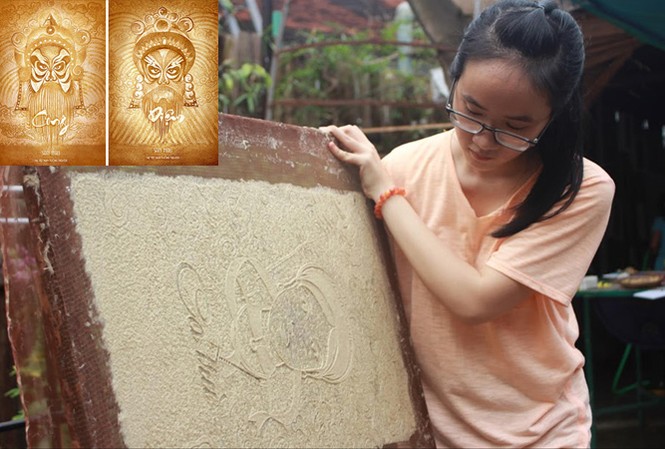 Nghệ thuật rơm, tre giật giải ở Mỹ Bộ poster vở tuồng cổ San Hậu được làm từ nghệ thuật trúc chỉ của Đặng Thị Bích Ngọc (ảnh nhỏ) giật giải thưởng American Graphic Design Award 2017 ở hạng mục Student design (ảnh lớn).