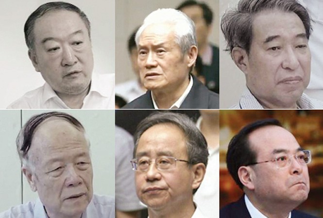 Trung Quốc quyết liệt chống 'gia tộc tham nhũng' 6 quan chức điển hình về ‘Gia tộc tham nhũng’ (Từ trái qua, từ trên xuống dưới là Tô Vinh, Chu Vĩnh Khang, Từ Tài Hậu. Quách Bá Hùng, Lệnh Kế Hoạch, Tôn Chính Tài).