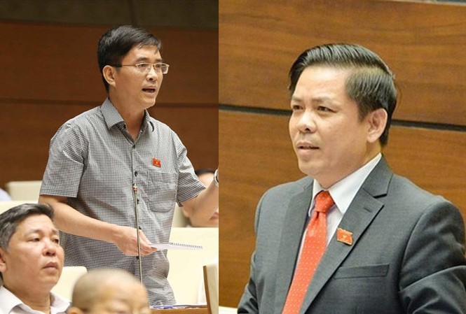 Dân không đi sao vẫn phải trả phí? ĐBQH Hoàng Quang Hàm tranh luận với Bộ trưởng Bộ GTVT Nguyễn Văn Thể. Ảnh: Như Ý.