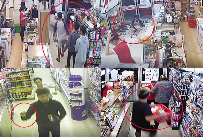 Cửa hàng 24H: Mồi ngon của tội phạm 'nhí' Các đối tượng giả khách hàng xông vào cửa hàng tiện ích 24 giờ cướp tài sản. Ảnh cắt từ clip.