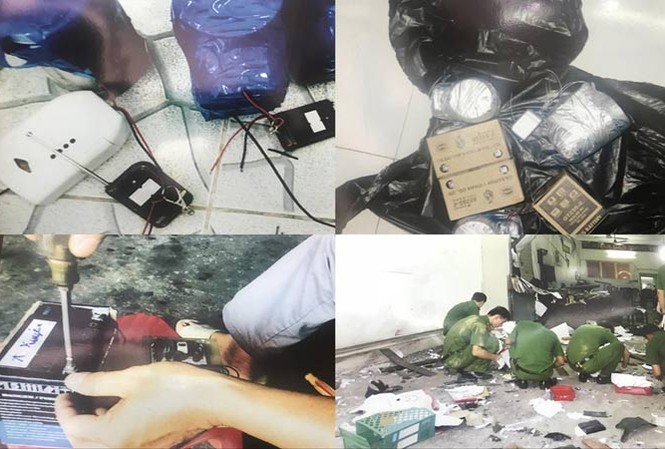 Hành trình triệt phá tổ chức khủng bố ở TPHCM Tang vật và hiện trường vụ nổ tại trụ sở Công an phường 12. Ảnh C.A cung cấp.