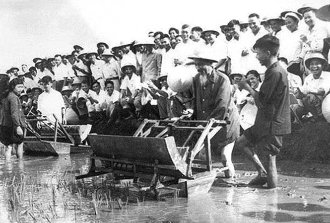 Xây dựng chính quyền thật sự thân thiện, gần dân Bác Hồ xuống đồng thử máy cấy. Ảnh: Mai Nam.