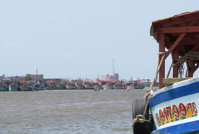 Xã hội hóa Trung tâm điều hành và giám sát tàu cá Tàu cá vào cửa biển Sông Ðốc (Trần Văn Thời, Cà Mau). Ảnh: N.H.