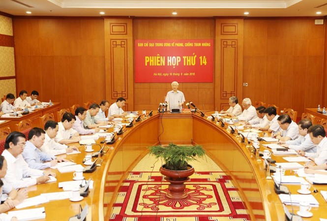 Kiểm tra việc bổ nhiệm cán bộ trong phạm vi cả nước Tổng Bí thư Nguyễn Phú Trọng chủ trì Phiên họp thứ 14 của Ban Chỉ đạo Trung ương về phòng, chống tham nhũng. Ảnh: Trí Dũng/TTXVN.
