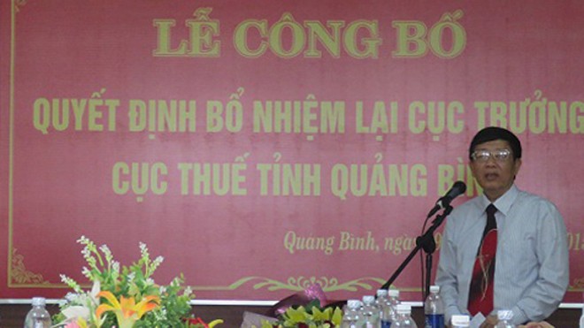 Cục trưởng Cục Thuế 3 nhiệm kỳ: Nhiều người thân giữ chức vụ ngành thuế Quảng Bình Ông Cần phát biểu tại buổi lễ nhậm chức nhiệm kỳ thứ 3 do Tổng cục Thuế bổ nhiệm.