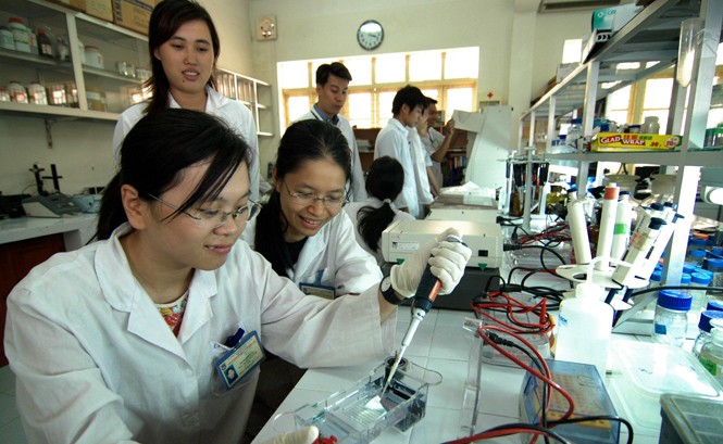 Về chữ “hợp đồng” trong giáo dục Sinh viên khoa học tự nhiên trong phòng thí nghiệm. Ảnh: Hồng Vĩnh.