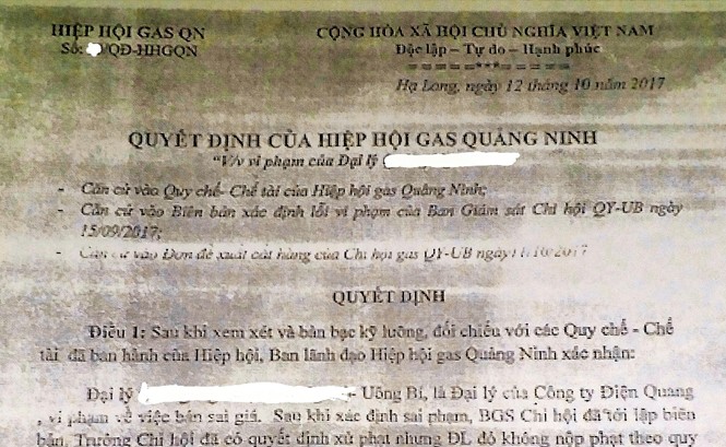 Chủ tịch “hiệp hội chui” lên tiếng vụ thu tiền doanh nghiệp Ông Lê Quảng Phong vẫn ký tên vào các văn bản ban hành cho các đại lý mang danh nghĩa “Hiệp Hội gas Quảng Ninh”, thời điểm tháng 9-10/2017