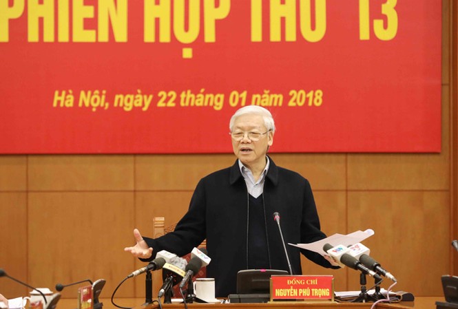 Nhiều vụ án liên quan đến cán bộ cấp cao Tổng bí thư Nguyễn Phú Trọng chủ trì phiên họp. Ảnh: TTXVN.