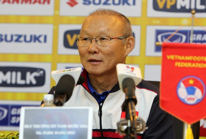 HLV Park Hang Seo: Không thể dùng may mắn để vào chung kết HLV trưởng đội U23 Việt Nam Park Hang Seo trả lời các câu hỏi của phóng viên. Ảnh: TTXVN