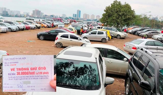 Ai đứng sau bãi xe ‘chặt chém’? Với quy mô rộng trên 1 hécta và thường xếp kín xe thế này, từ sau Tết đến nay Cty Huy Khánh đã dùng vé không đúng chủng loại xe (ảnh nhỏ) để thu giá cao. Ảnh: T.Đảng.