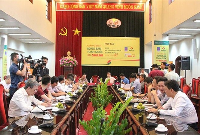 Nét mới tại Giải vô địch bóng bàn toàn quốc Quang cảnh buổi họp báo.
