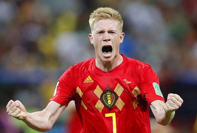 Bỉ tiễn Brazil về nước: Vì De Bruyne và Courtois quá xuất sắc Kevin De Bruyne ăn mừng bàn thắng nâng tỷ số lên 2-0 cho tuyển Bỉ.