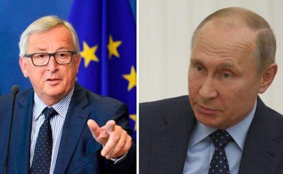 Căng thẳng thương mại với Mỹ, EU quay sang làm lành với Nga Chủ tịch EU Juncker và tổng thống Putin