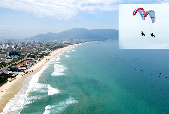 Lên trời cùng phi công dù bay ba lần vô địch Biển Đông - Đà Nẵng nhìn từ trên cao ( ảnh lớn); Cánh diều nối cánh diều ( ảnh nhỏ)