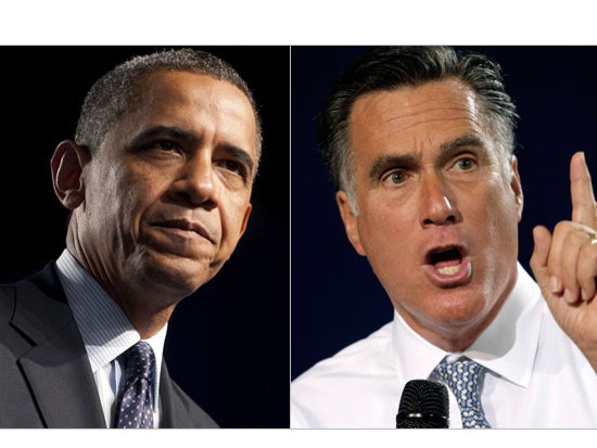 Ứng viên Tổng thống Mỹ vào cuộc “khẩu chiến “ đầu tiên Đương kim Tổng thống Mỹ Barack Obama (trái) và ứng cử viên Đảng Cộng hòa Mitt Romney (phải)