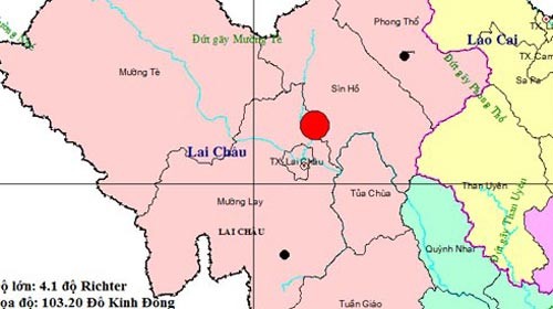 Lại xảy ra động đất ở Lai Châu Vị trí trận động đất