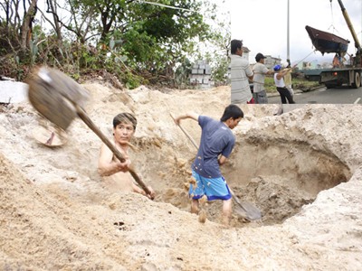 Đào hầm tránh siêu bão Haiyan Đào hầm tránh siêu bão Haiyan