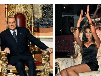 'Bóc bánh trả tiền', cựu Thủ tướng Berlusconi vào tù Cựu Thủ tướng Ý Silvio Berlusconi (trái) và vũ nữ thoát y Karima El Mahroug