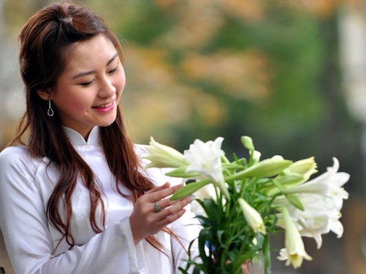 Thiếu nữ Hà thành dịu dàng bên Hoa loa kèn Thiếu nữ Hà thành dịu dàng bên Hoa loa kèn
