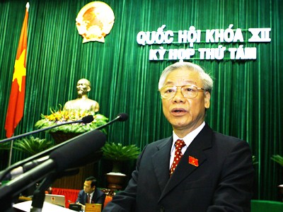 Giảm đọc báo cáo, tăng tranh luận Chủ tịch Quốc hội Nguyễn Phú Trọng đọc diễn văn bế mạc. Ảnh: Hồng Vĩnh