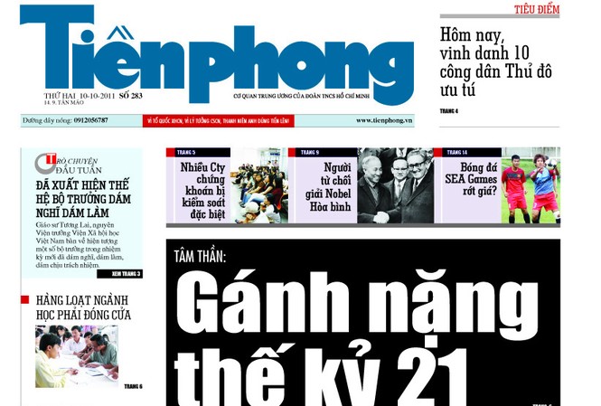 Thông tin nóng trên Tiền Phong ngày 10-10 Thông tin nóng trên Tiền Phong ngày 10-10