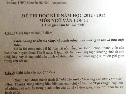 Đề Văn thi học kỳ ở trường Ams gây xôn xao Đề Văn thi học kỳ ở trường Ams gây xôn xao