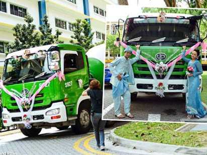 Rước dâu bằng đoàn xe trộn bê tông Rước dâu bằng đoàn xe trộn bê tông