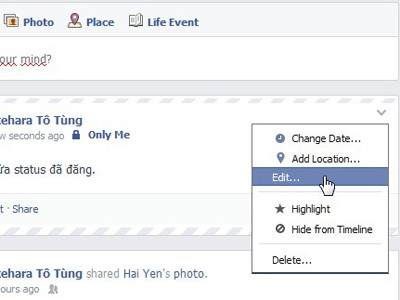 Đã có thể sửa status đã đăng trên Facebook Đã có thể sửa status đã đăng trên Facebook