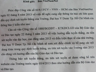 ĐH Y Dược tự ý khoanh vùng tuyển thẳng gây bức xúc ĐH Y Dược tự ý khoanh vùng tuyển thẳng gây bức xúc