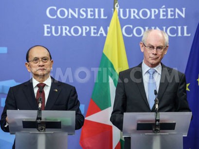 Liên minh châu Âu dỡ bỏ cấm vận đối với Myanmar Tổng thống Myanmar Thein Sein và Chủ tịch EU Van Rompuy