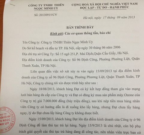 Nhân viên Cty TNHH Thiên Ngọc Minh Uy không đánh sinh viên? Nhân viên Cty TNHH Thiên Ngọc Minh Uy không đánh sinh viên?