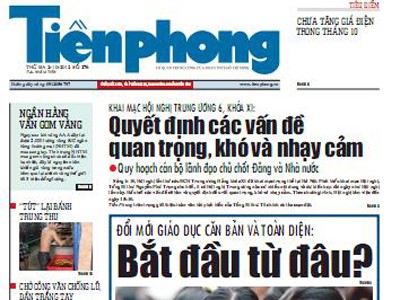 Tin bài chú ý trên Tiền Phong ngày 2-10 Tin bài chú ý trên Tiền Phong ngày 2-10