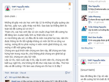 HS Nguyễn Hiền 'phản pháo' việc xé đề cương môn Sử HS Nguyễn Hiền 'phản pháo' việc xé đề cương môn Sử