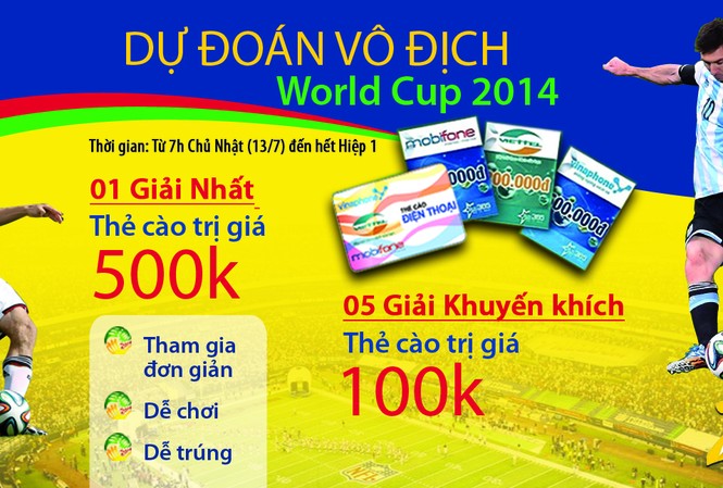Mời bạn tham gia dự đoán chung kết World Cup 2014 trên Fanpage Tiền Phong Mời bạn tham gia dự đoán chung kết World Cup 2014 trên Fanpage Tiền Phong